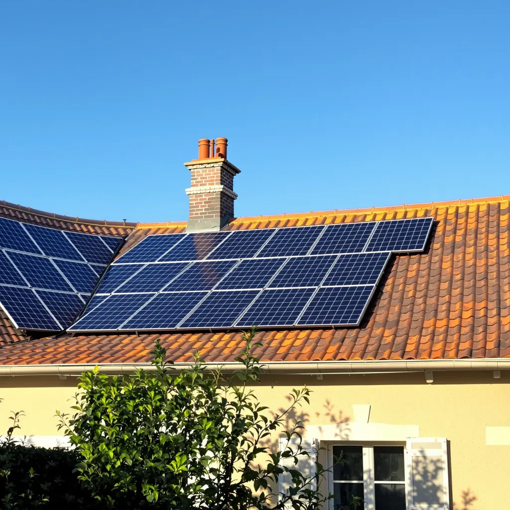 Panneaux solaires photovoltaïques posés sur la toiture d'une maison
