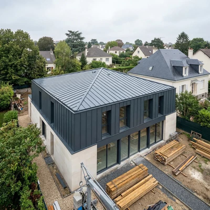 Toiture zinc sur extension contemporaine à Saint-Cloud